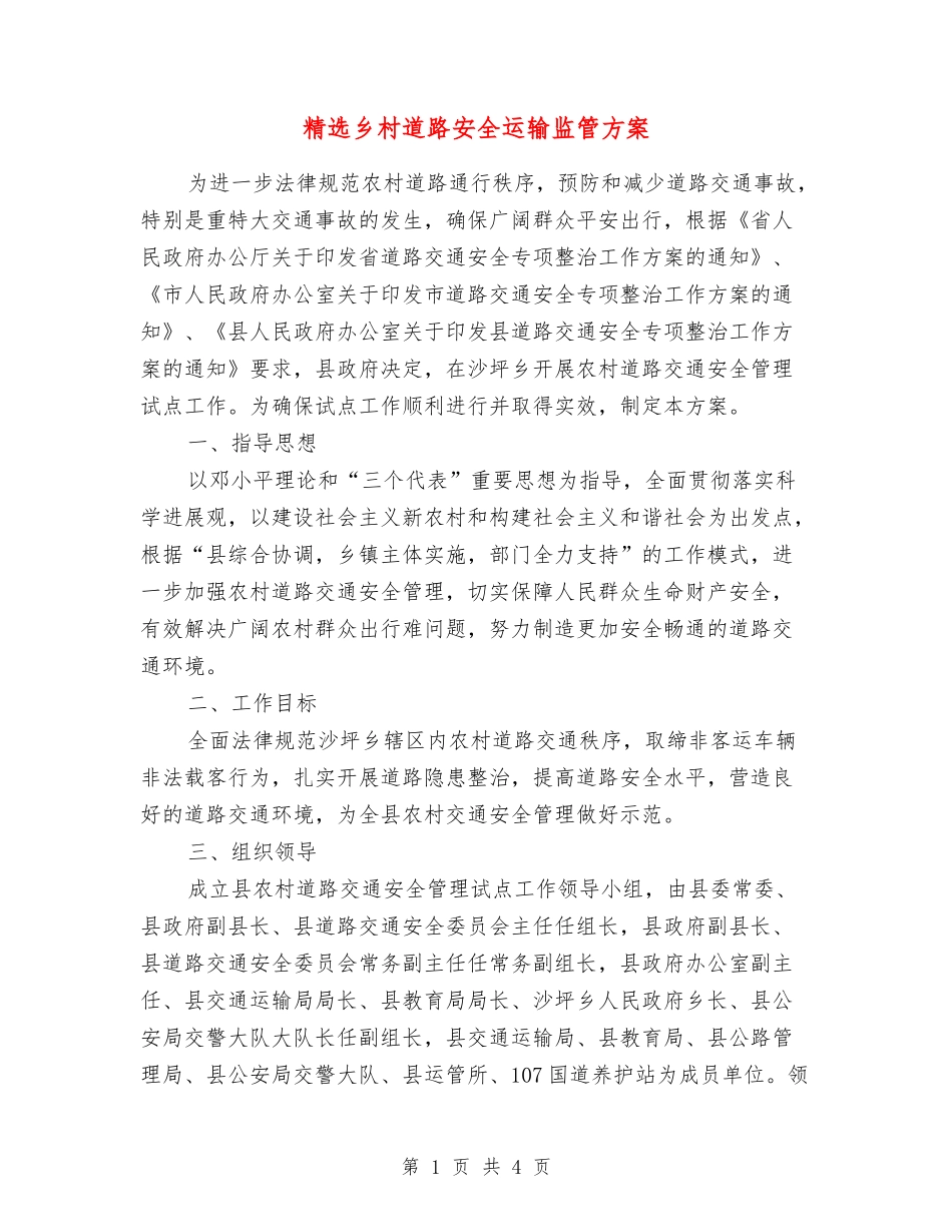 乡村道路安全运输监管方案_第1页