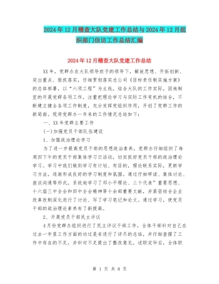 2024年12月稽查大队党建工作总结与2024年12月组织部门信访工作总结汇编