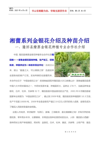 金银花及种苗知识介绍