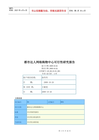 都市达人网络购物中心可行性研究报告