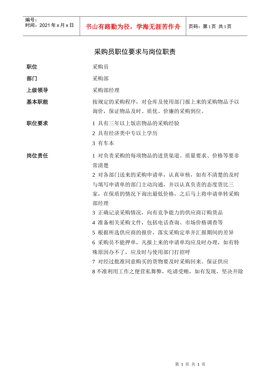 采购员职位要求与岗位职责_第1页