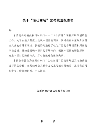 关于“名仕商场”营销策划报告书