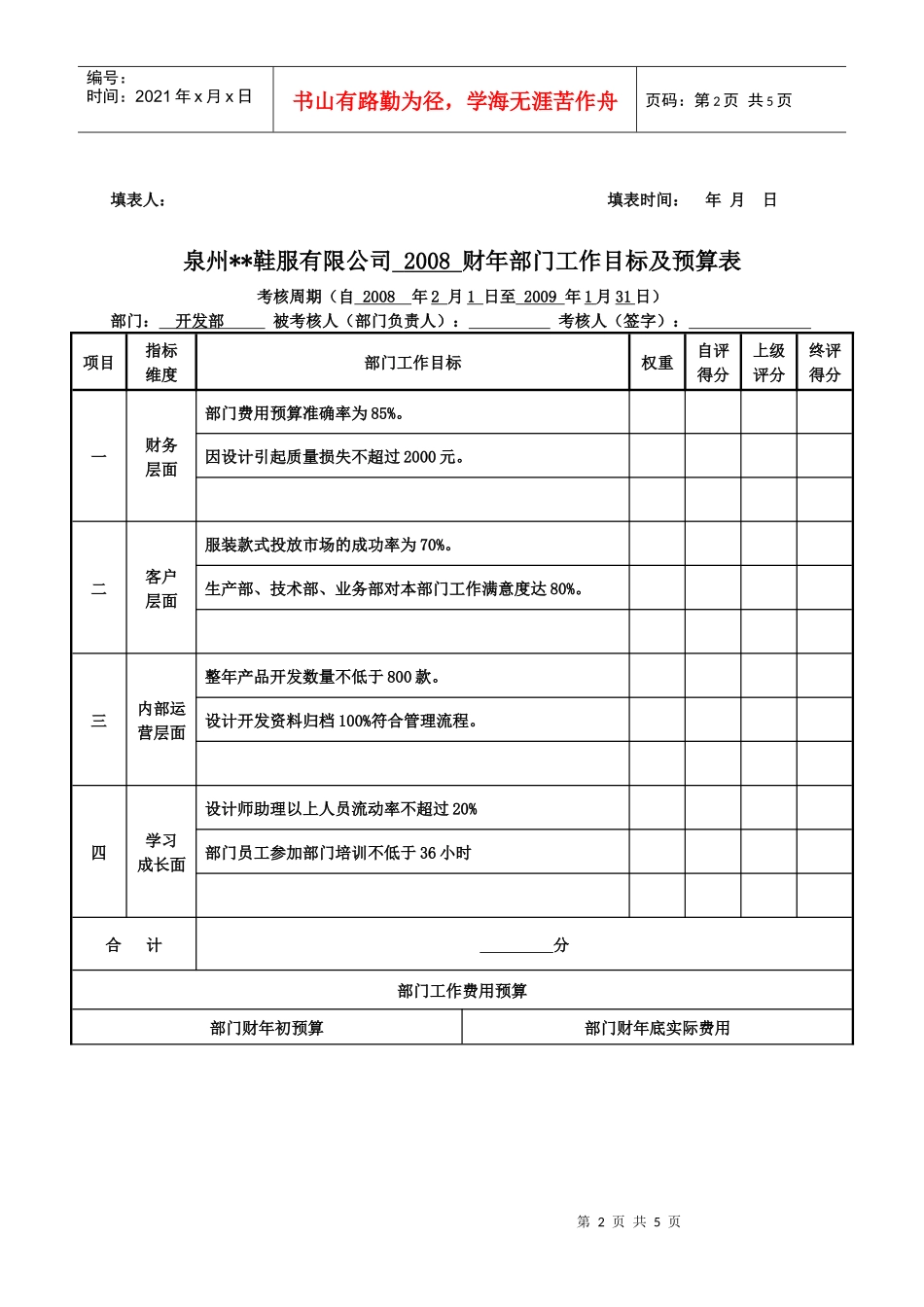 部门年度目标考核及预算_第2页