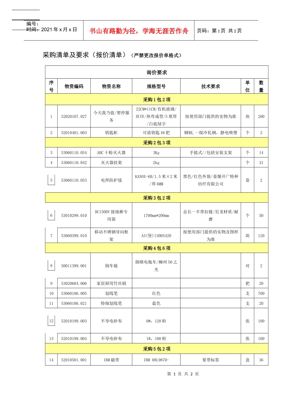 采购清单及要求(报价清单)(严禁更改报价单格式)_第1页