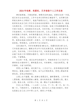 2024年电梯、起重机、叉车检验个人工作总结