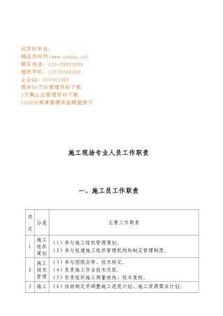 施工现场专业人员工作职责汇总