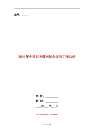 2024年企业财务部出纳会计的工作总结