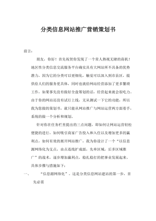 分类信息网站推广营销策划书