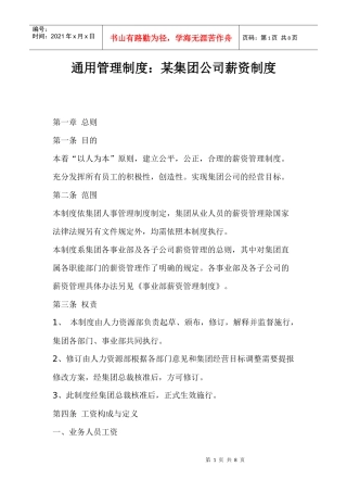 通用管理制度某集团公司薪资制度