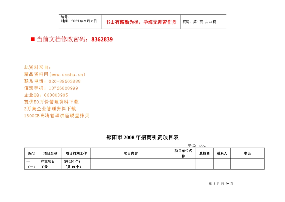 邵阳市招商引资项目分析_第1页