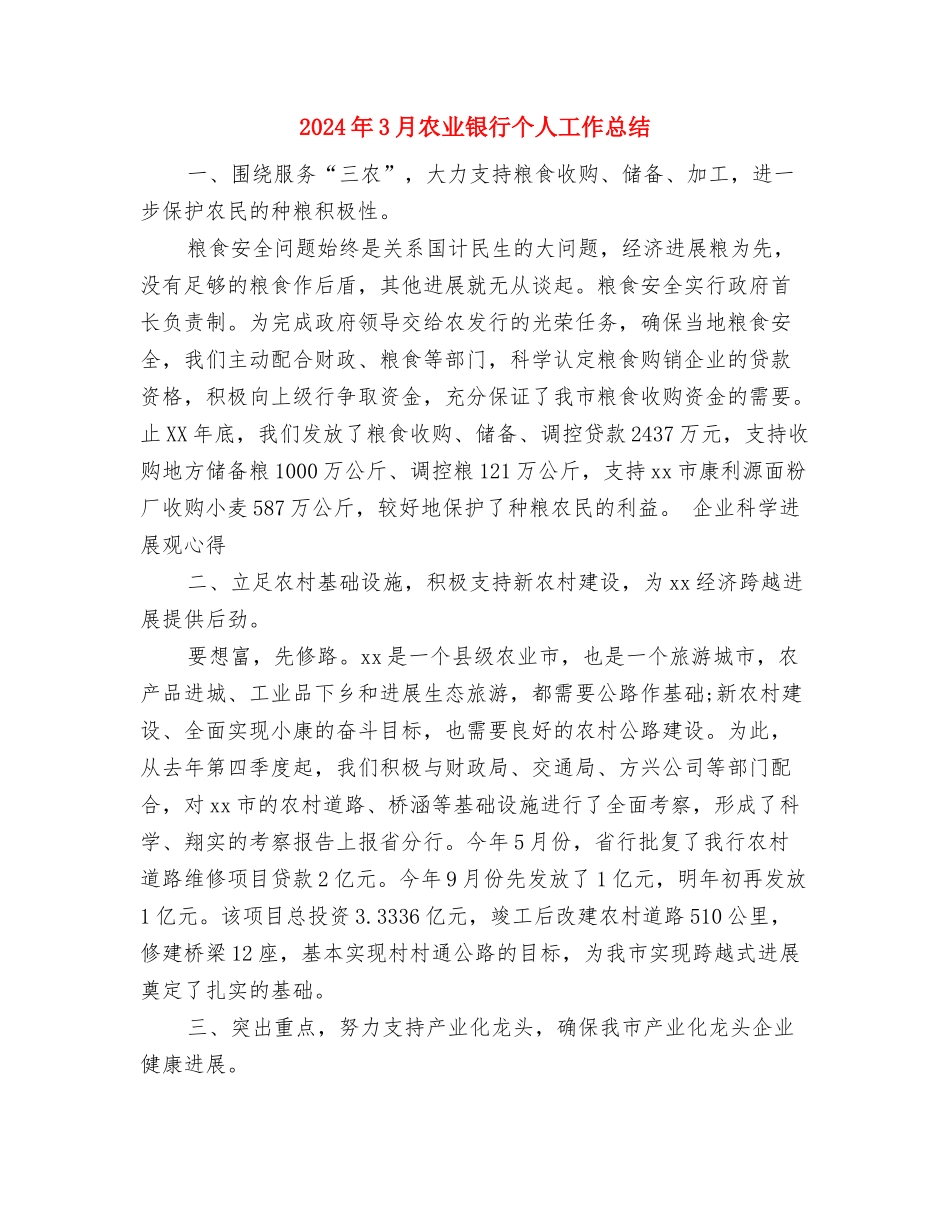 2024年3月公司财务工作计划与2024年3月农业银行个人工作总结汇编_第3页
