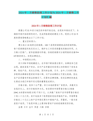 2024年1月销售助理工作计划与2024年1月销售工作计划汇编