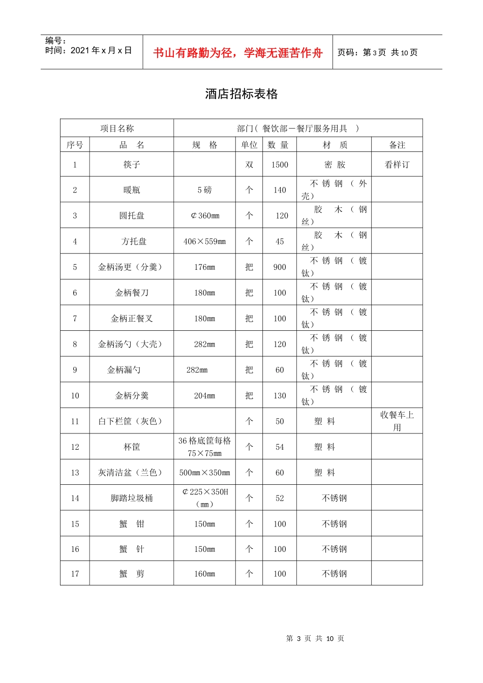 酒店招标表格（10P）_第3页