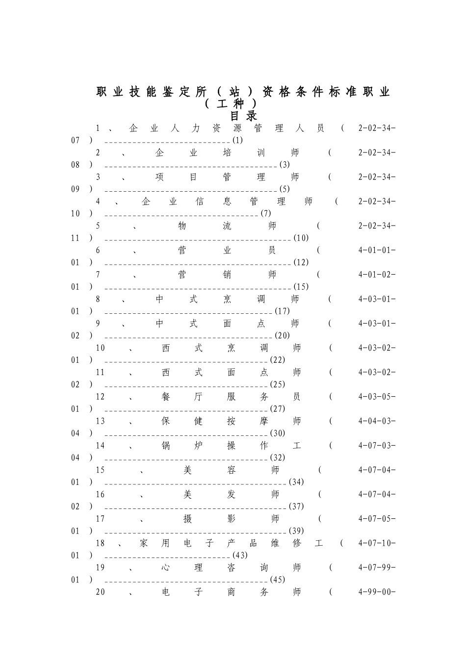 职业技能鉴定所站资格条件标准职业工种_第1页