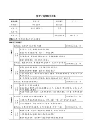通信行业-市场经营部-经营分析岗位说明书