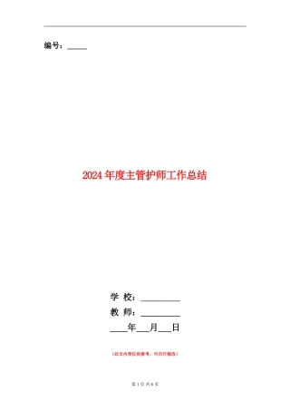 2024年度主管护师工作总结