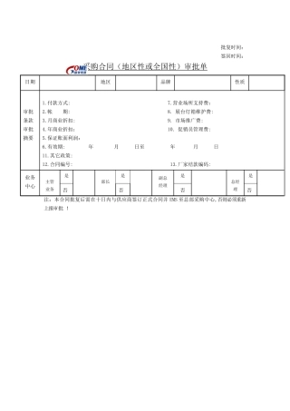 采购合同（地区性或全国性）审批单