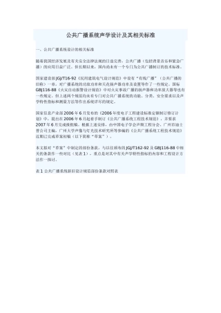 公共广播系统声学设计及其相关标准