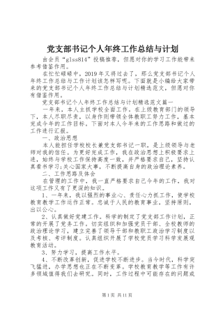 党支部书记个人年终工作总结与计划