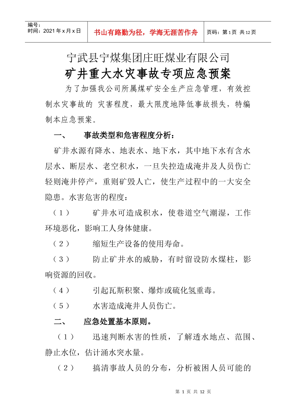 重大水灾事故专相应急预案_第1页