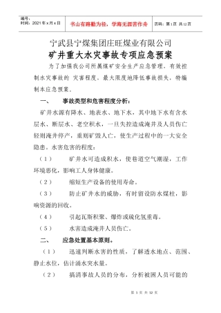 重大水灾事故专相应急预案