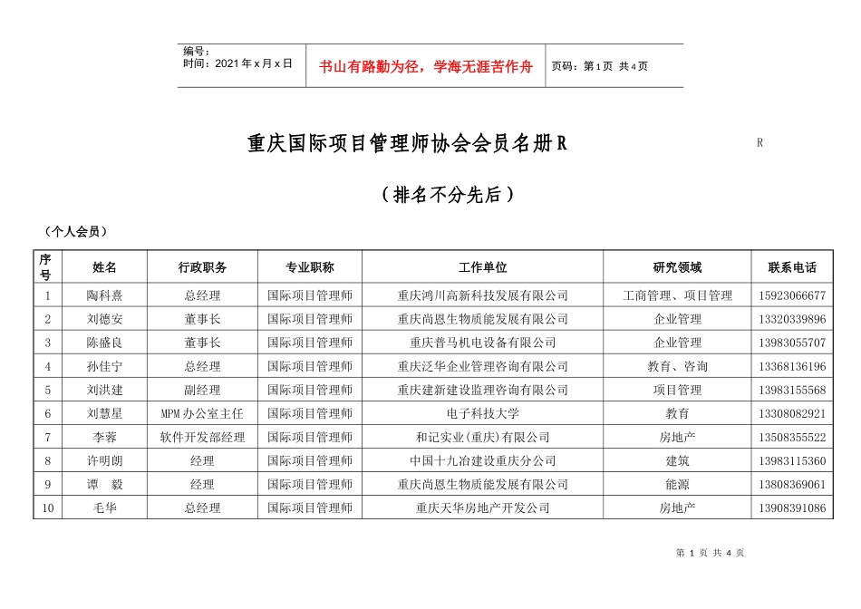 重庆国际项目管理师协会会员名册Rdoc-重庆国际项目管理_第1页