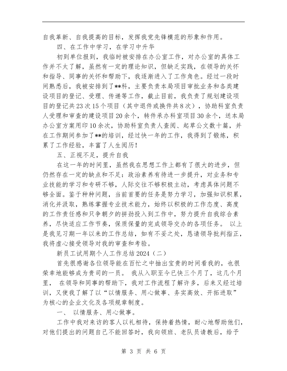 新员工试用期个人工作总结2024【新版】_第3页