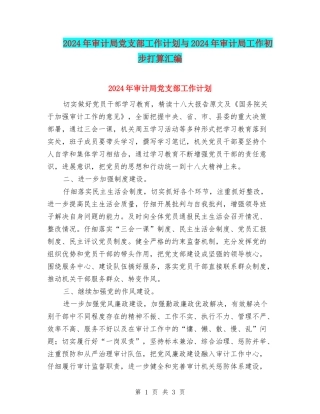 2024年审计局党支部工作计划与2024年审计局工作初步打算汇编