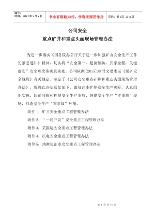 重点矿井和重点头面现场管理办法