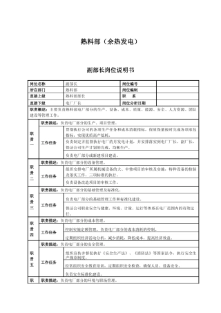 熟料部余热发电岗位说明书