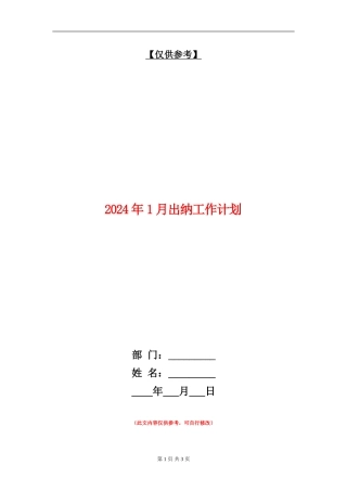 2024年1月出纳工作计划