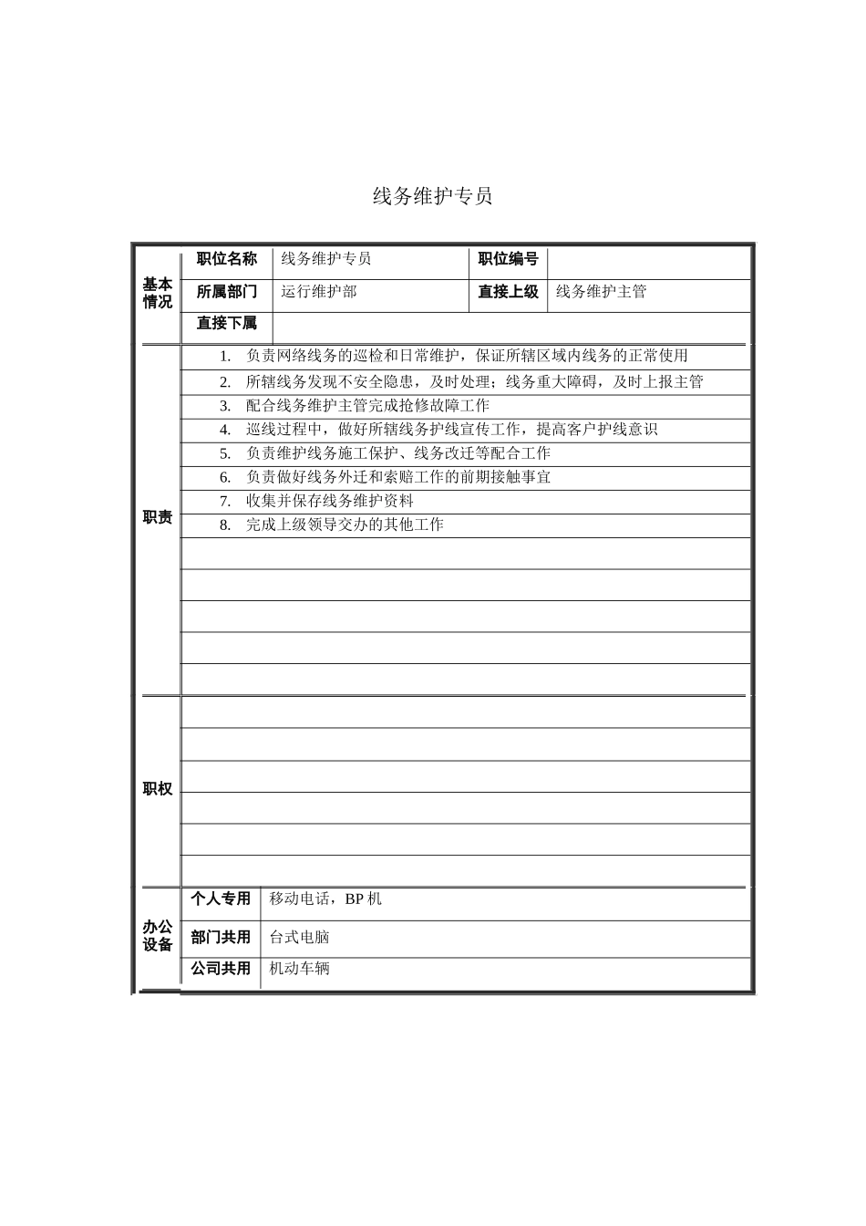 线务维护专员岗位说明书_第1页