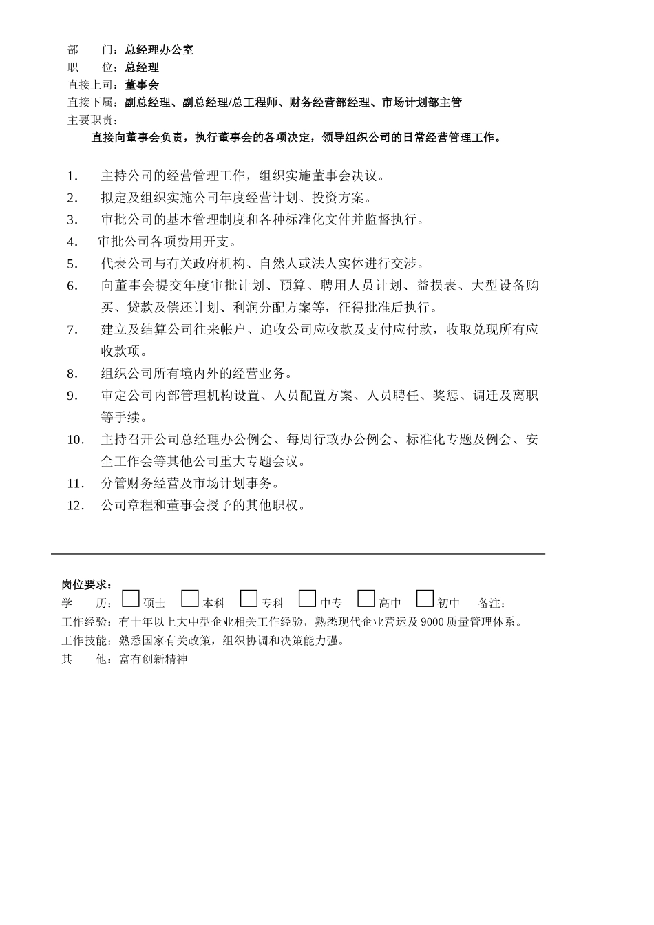 某实业公司职位说明书汇编_第2页