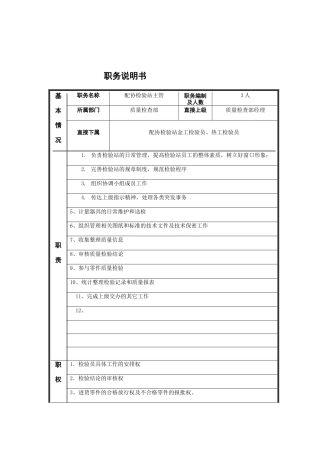 配协检验专员岗位说明书