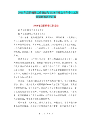 2024年店长销售工作总结与2024年度上半年个人工作总结优秀范文汇编