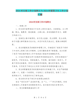 2024村支部工作计划例文与2024村爱国卫生工作计划汇编
