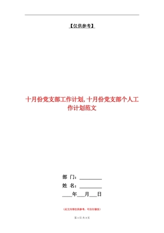 十月份党支部工作计划