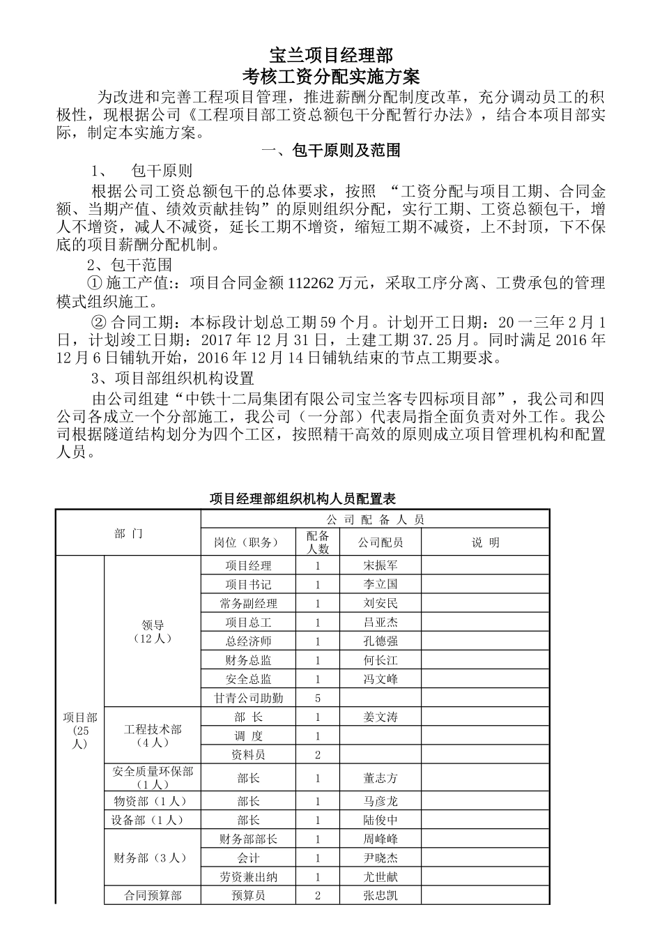 项目经理部考核工资分配实施方案_第1页