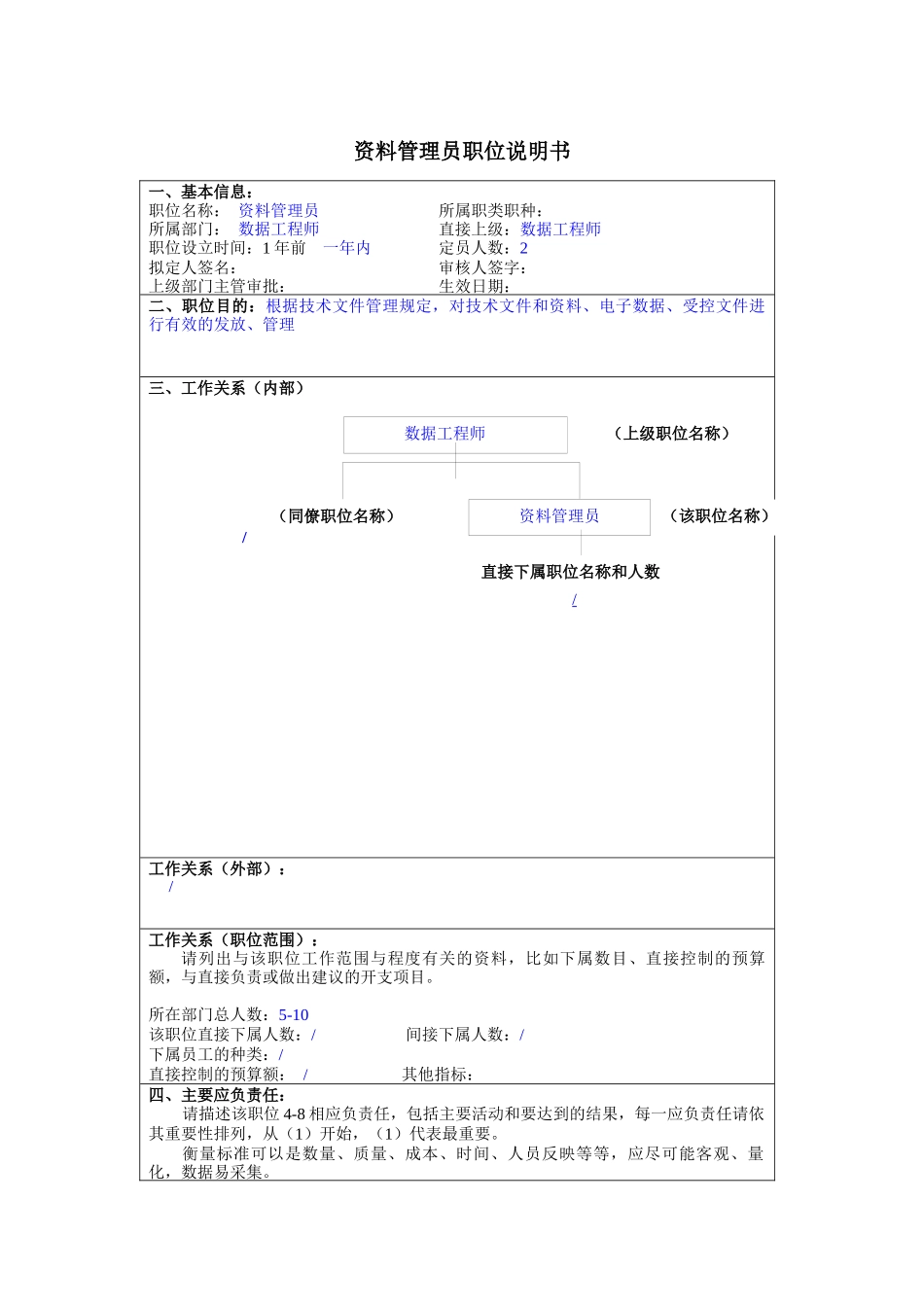 资料管理员岗位说明书_第1页