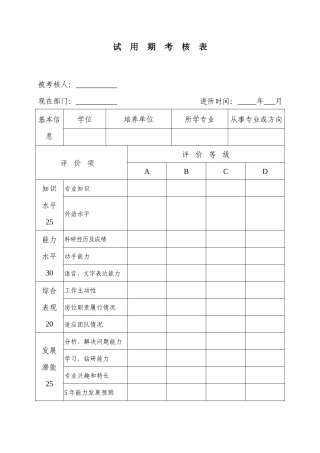 试用期考核表