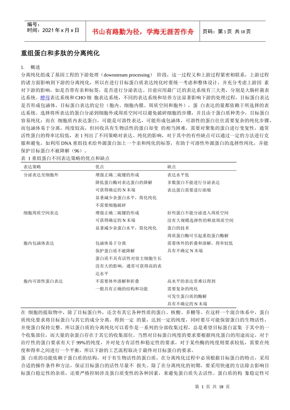 重组蛋白和多肽的分离纯化_第1页