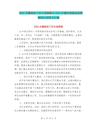 2024乡镇综治工作计划表格与2024乡镇行政执法规范计划范文汇编