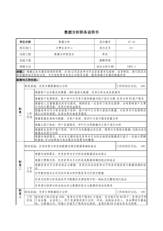 通信行业-计费业务中心-数据分析岗位说明书