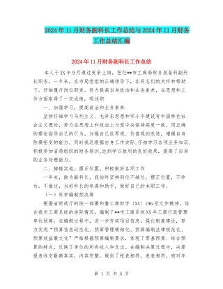 2024年11月财务副科长工作总结与2024年11月财务工作总结汇编