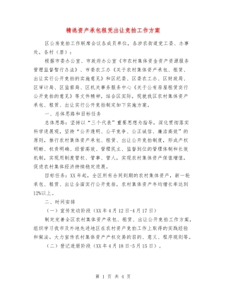 资产承包租凭出让竞拍工作方案