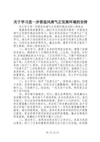 关于学习进一步营造风清气正发展环境的安排