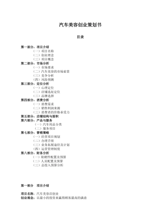 汽车美容创业策划书