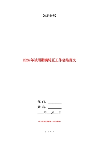 2024年试用期满转正工作总结