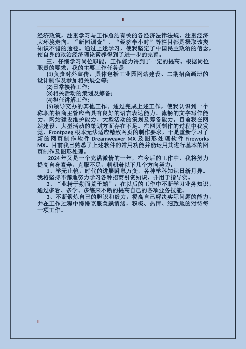 2024年招商主管试用期工作总结范文_第2页