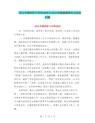 2024年眼科护士年终总结与2024年眼镜销售见习总结汇编